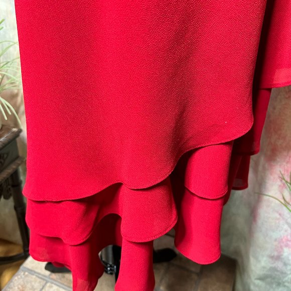 📌Karen Stevens Semi Formal Asymmetrical Chiffon Dress with Waterfall Neckline - Picture 6 of 15